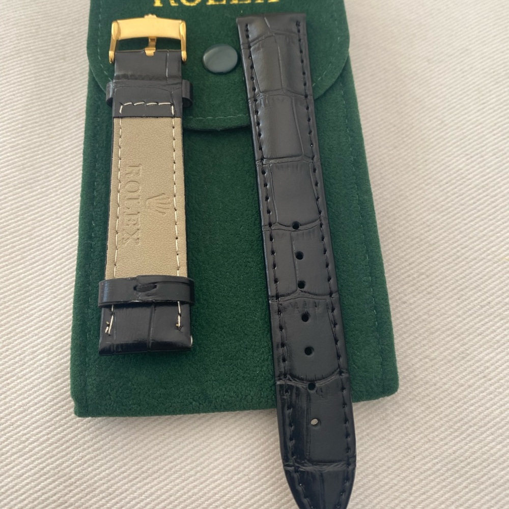 Rolex Black Leather 18mm Strap with Gold Buckle - Picture 3 of 6